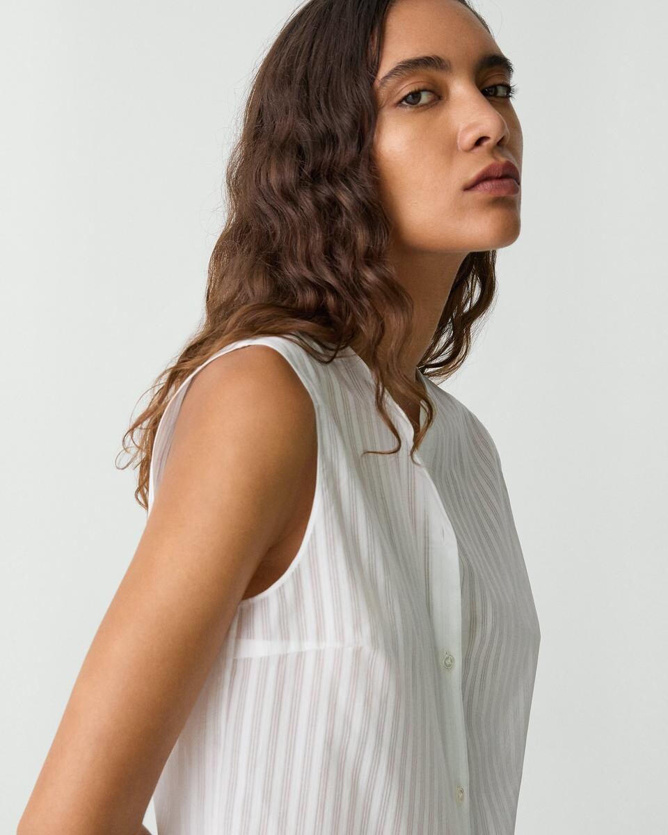 Button-Up Shell Top in Linear Cotton