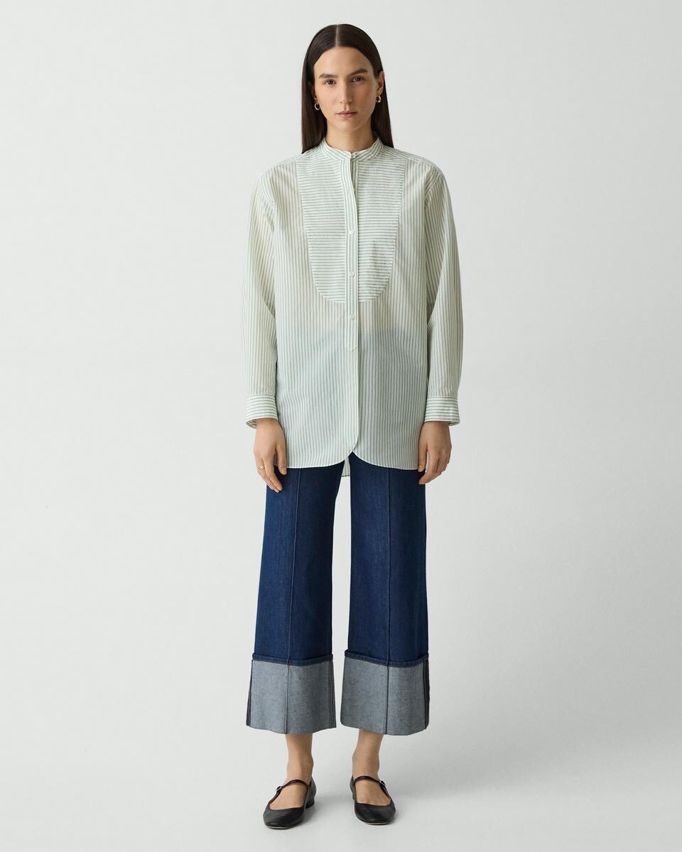 Tuxedo Shirt in Striped Cotton-Blend
