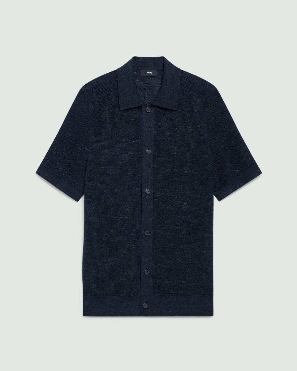 Short-Sleeve Button-Up Shirt in Pacific Linen