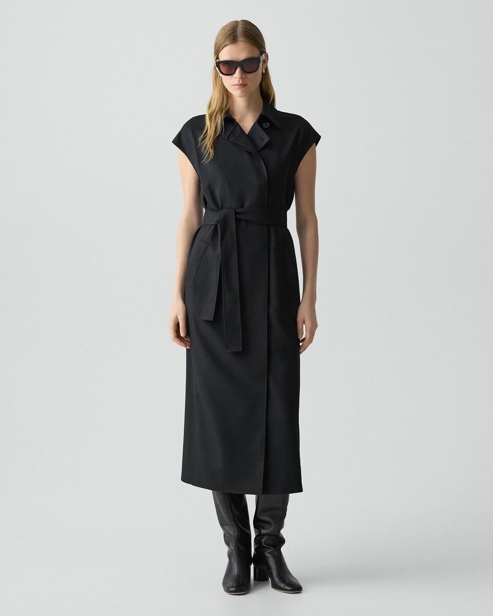 Double-Breasted Belt Dress in Wool-Blend Flannel