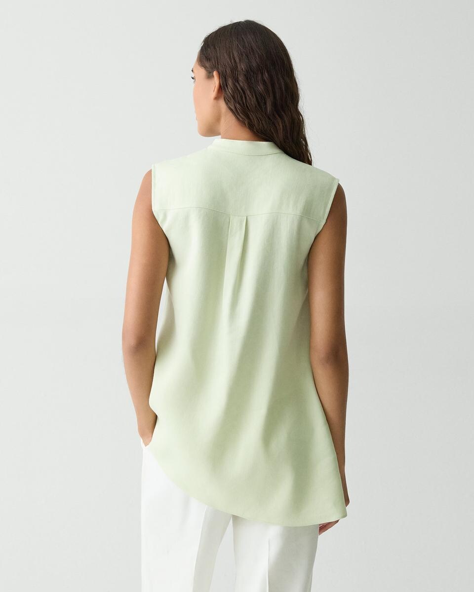 Sleeveless Asymmetrical Shirt in Linen-Viscose