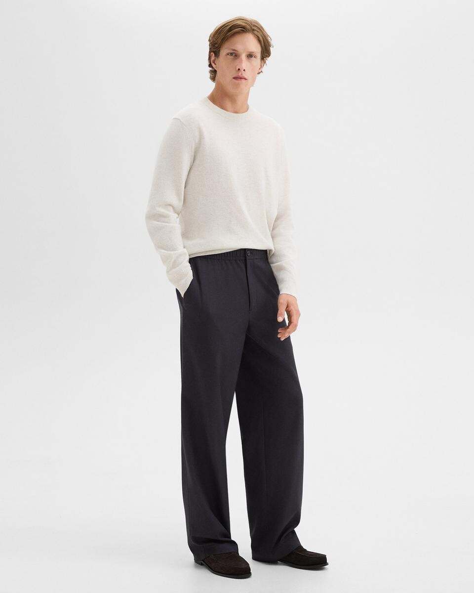 Wide-Leg Drawstring Pant in Stretch Flannel