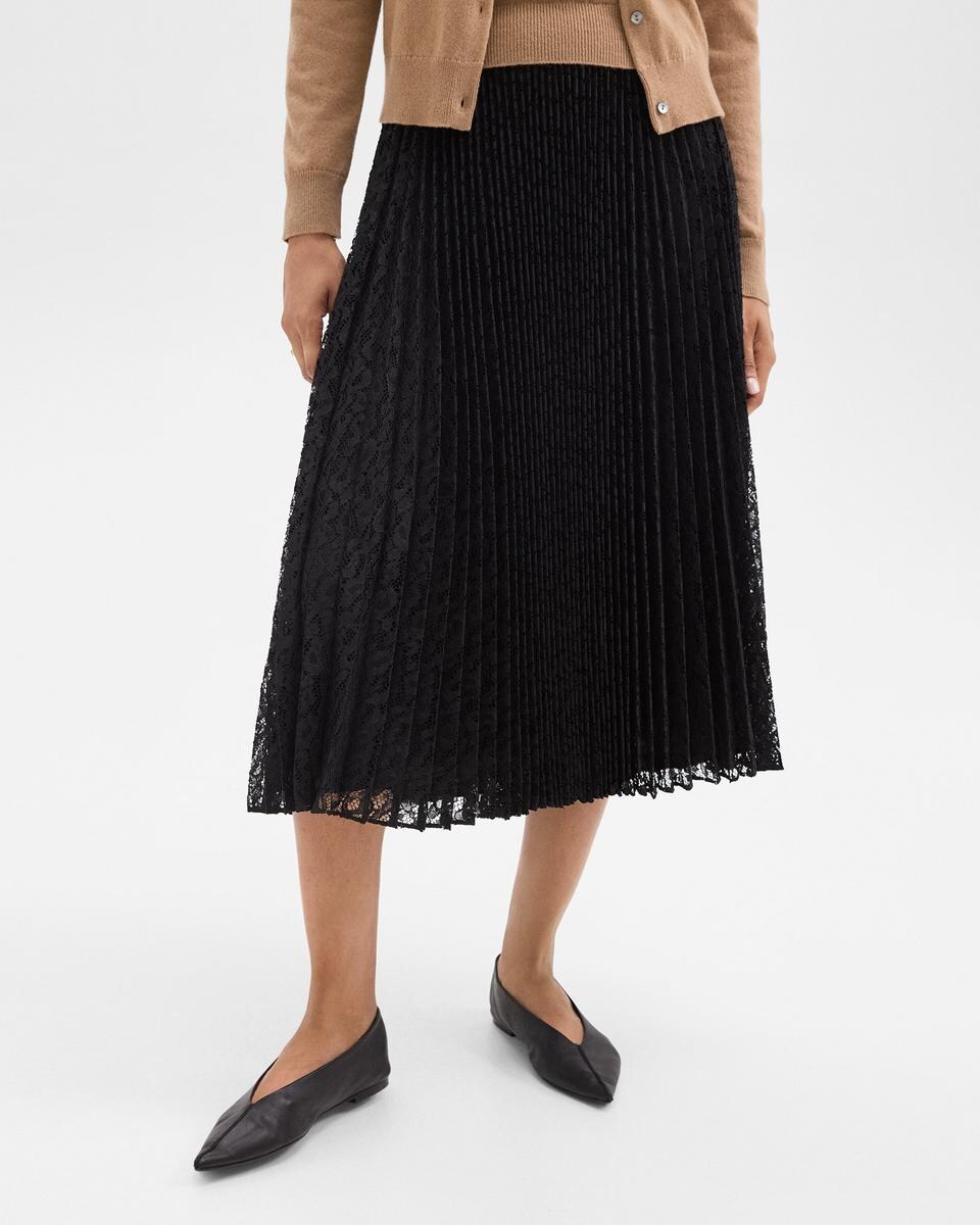Pleated Midi Skirt in Leopard Lace