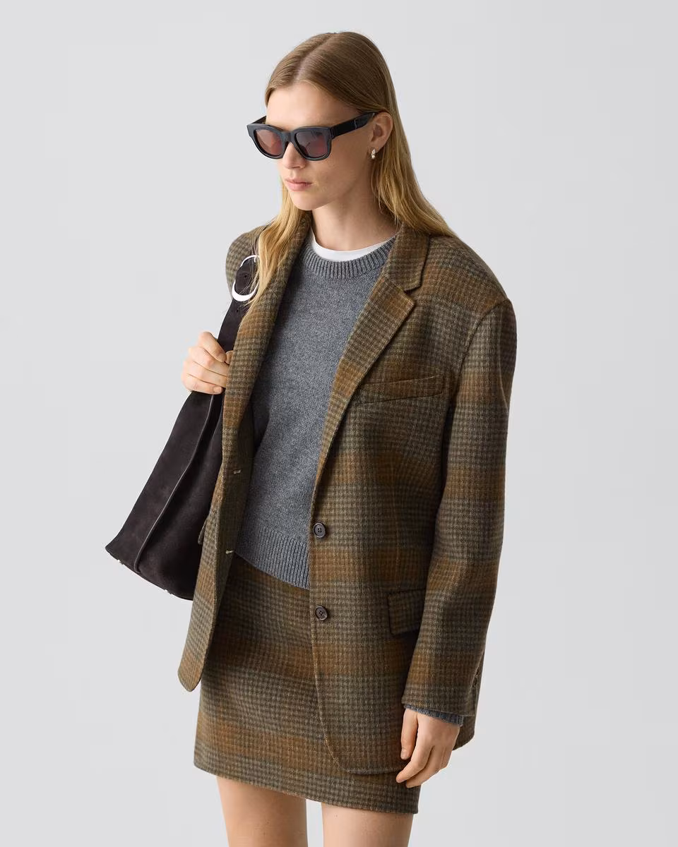 Oversized Blazer in Plaid Wool-Cashmere