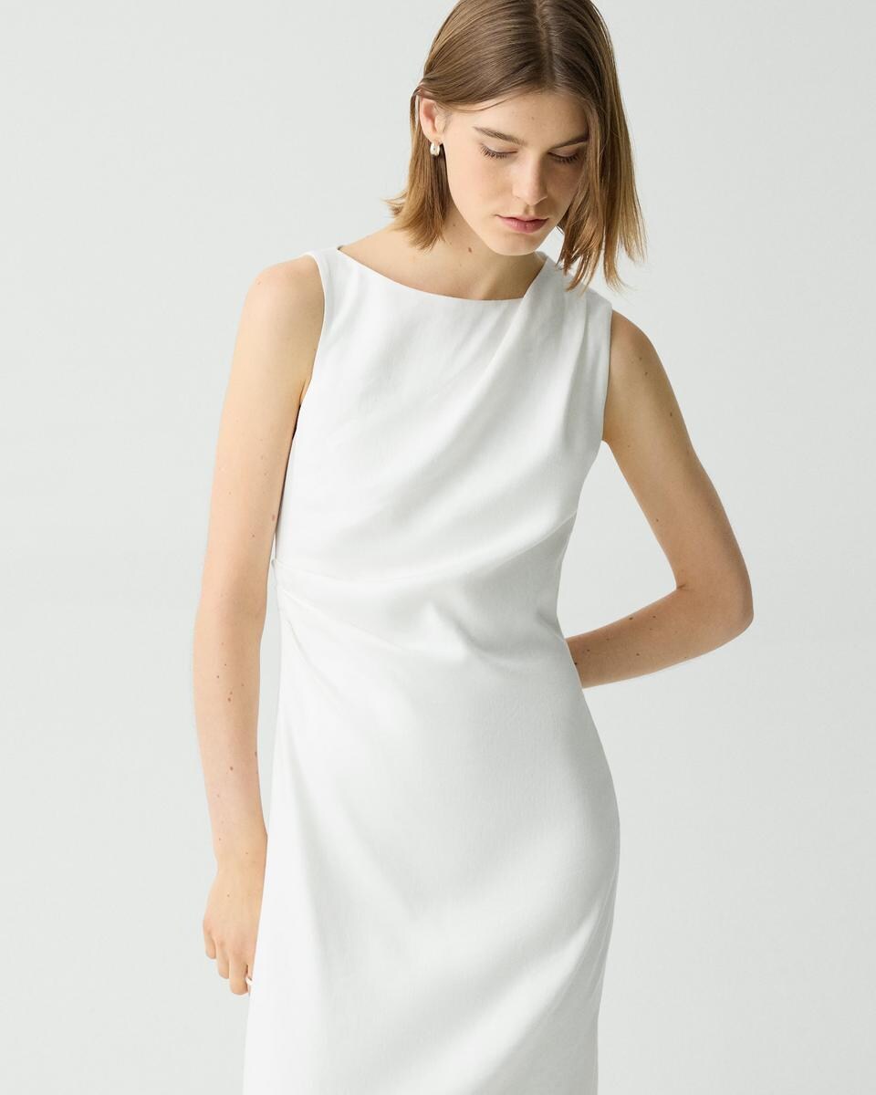 Draped Midi Dress in Linen-Viscose