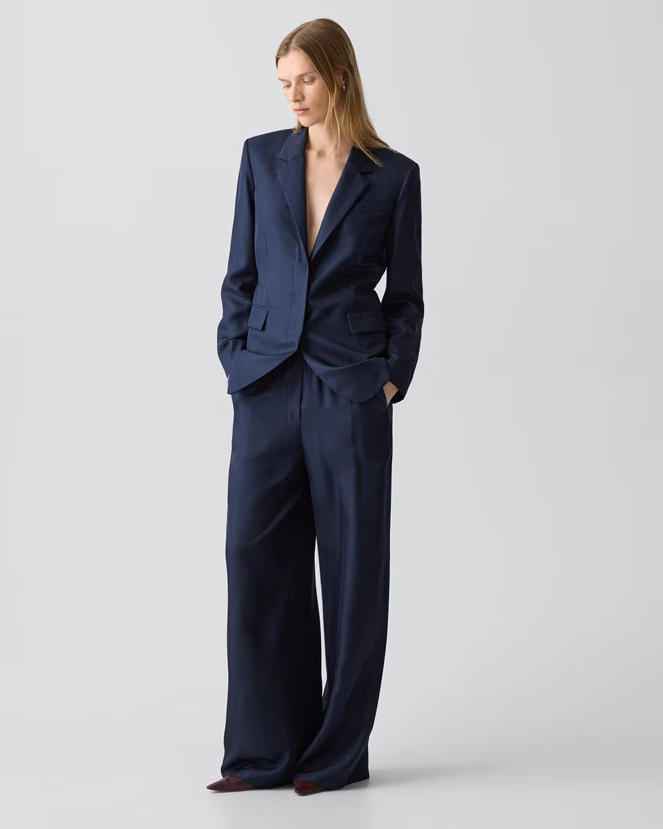 Oversized Cinch Waist Blazer in Mod Silk Twill
