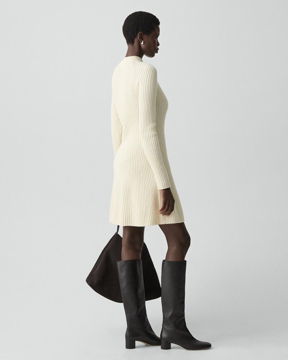 Ribbed Sweater Dress in Felted Wool-Cashmere