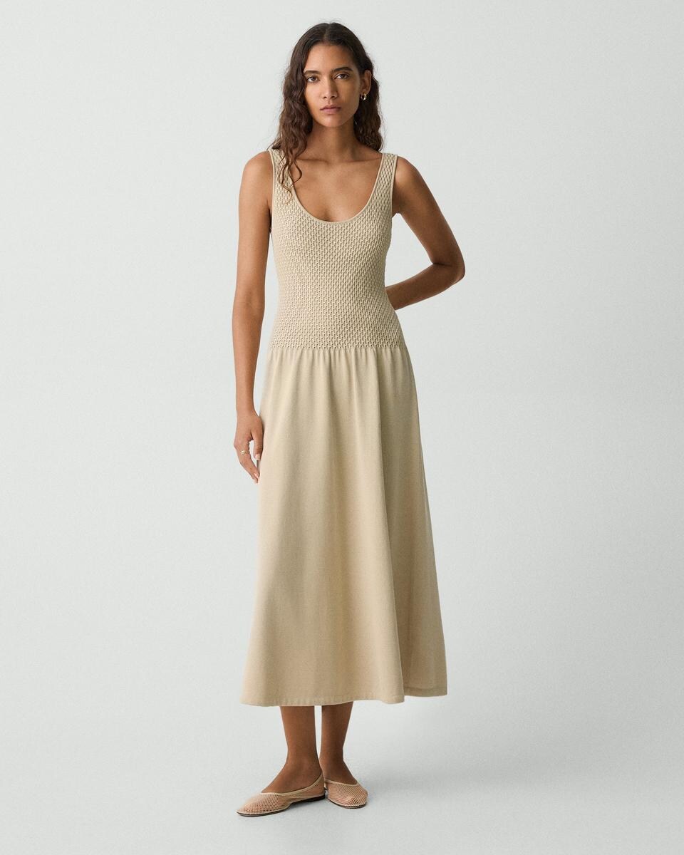 Midi Dress in Textured Cotton-Blend