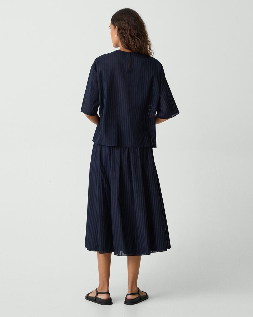 Pleated A-Line Skirt in Linear Cotton
