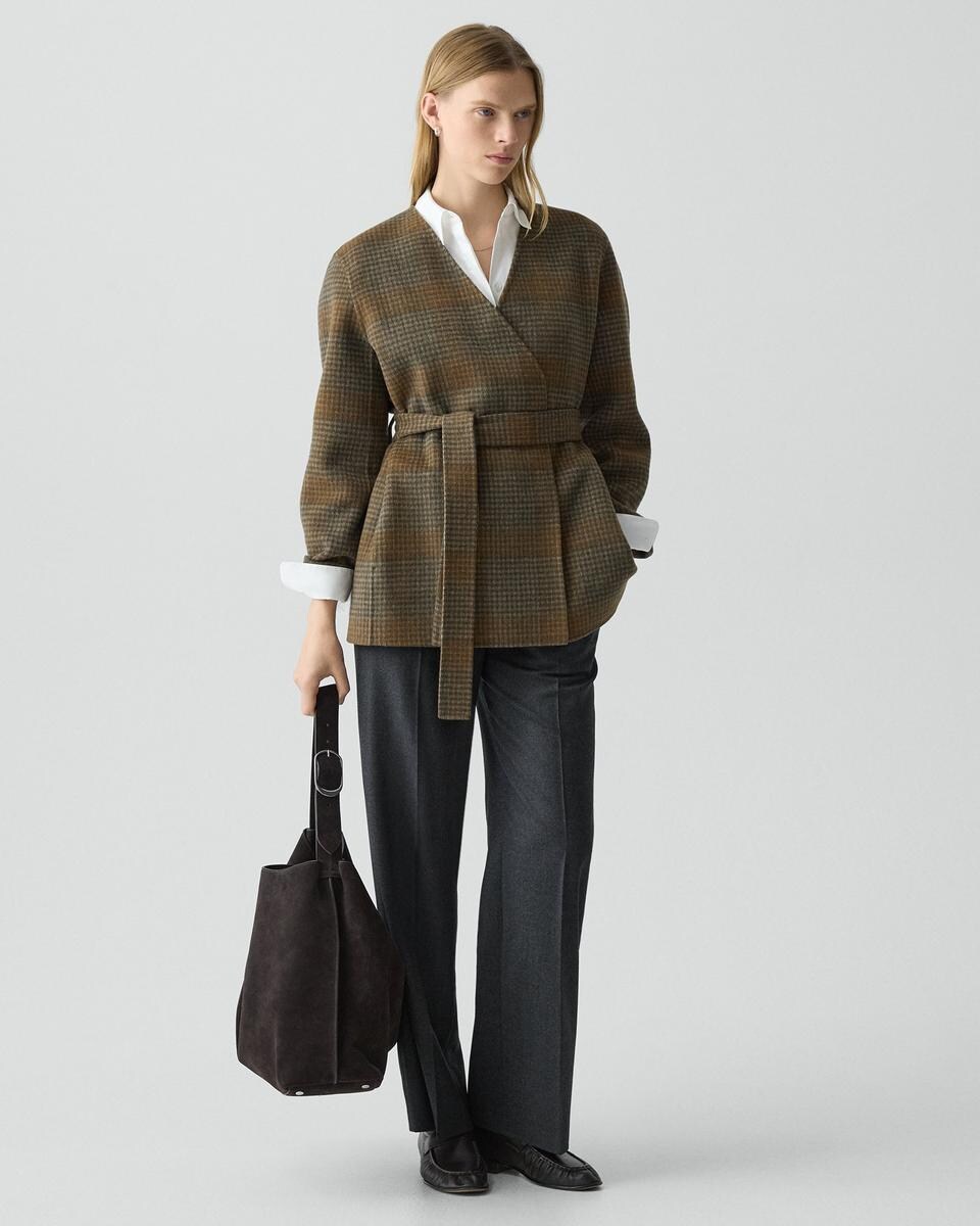Cardigan Jacket in Plaid Wool-Cashmere