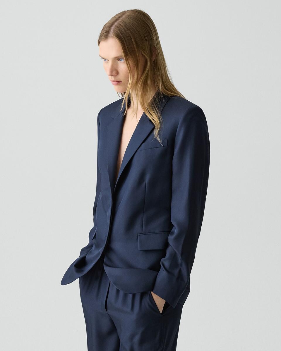 Oversized Cinch Waist Blazer in Mod Silk Twill