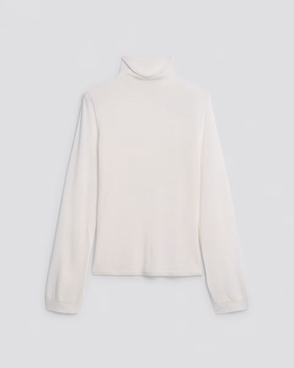 Slit Sleeve Turtleneck Sweater in Wool-Viscose