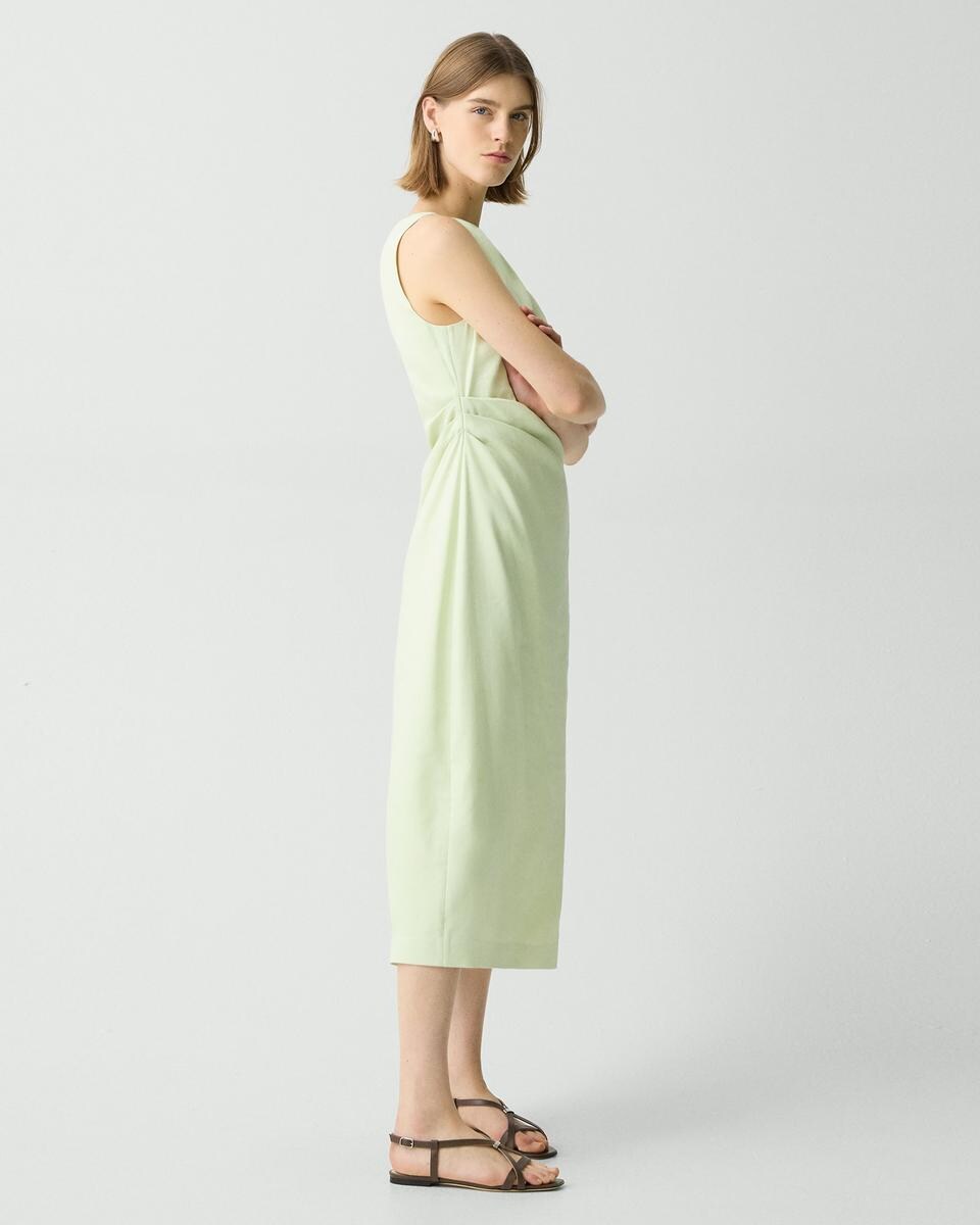 Draped Midi Dress in Linen-Viscose