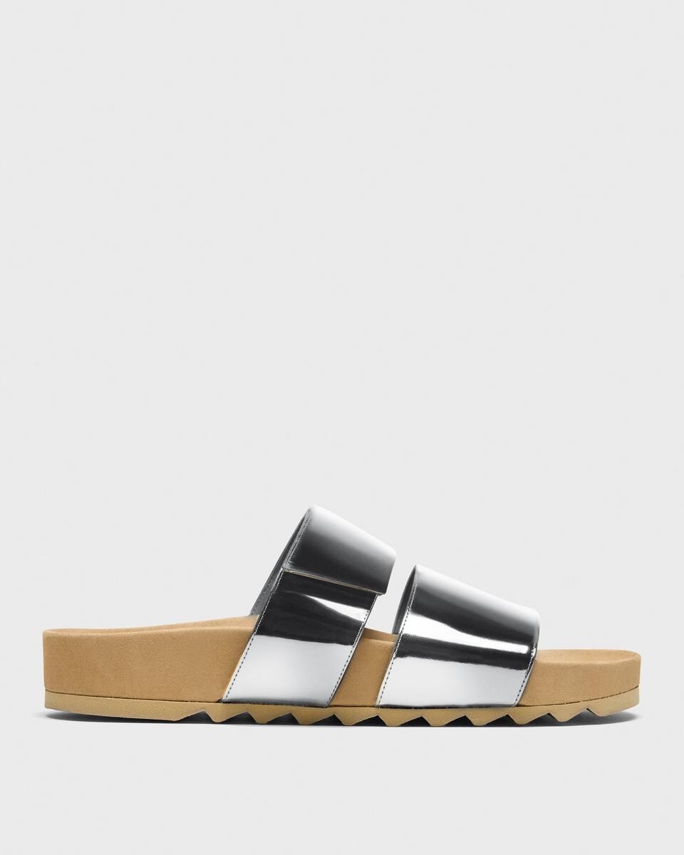 Slide Sandals in Metallic Leather