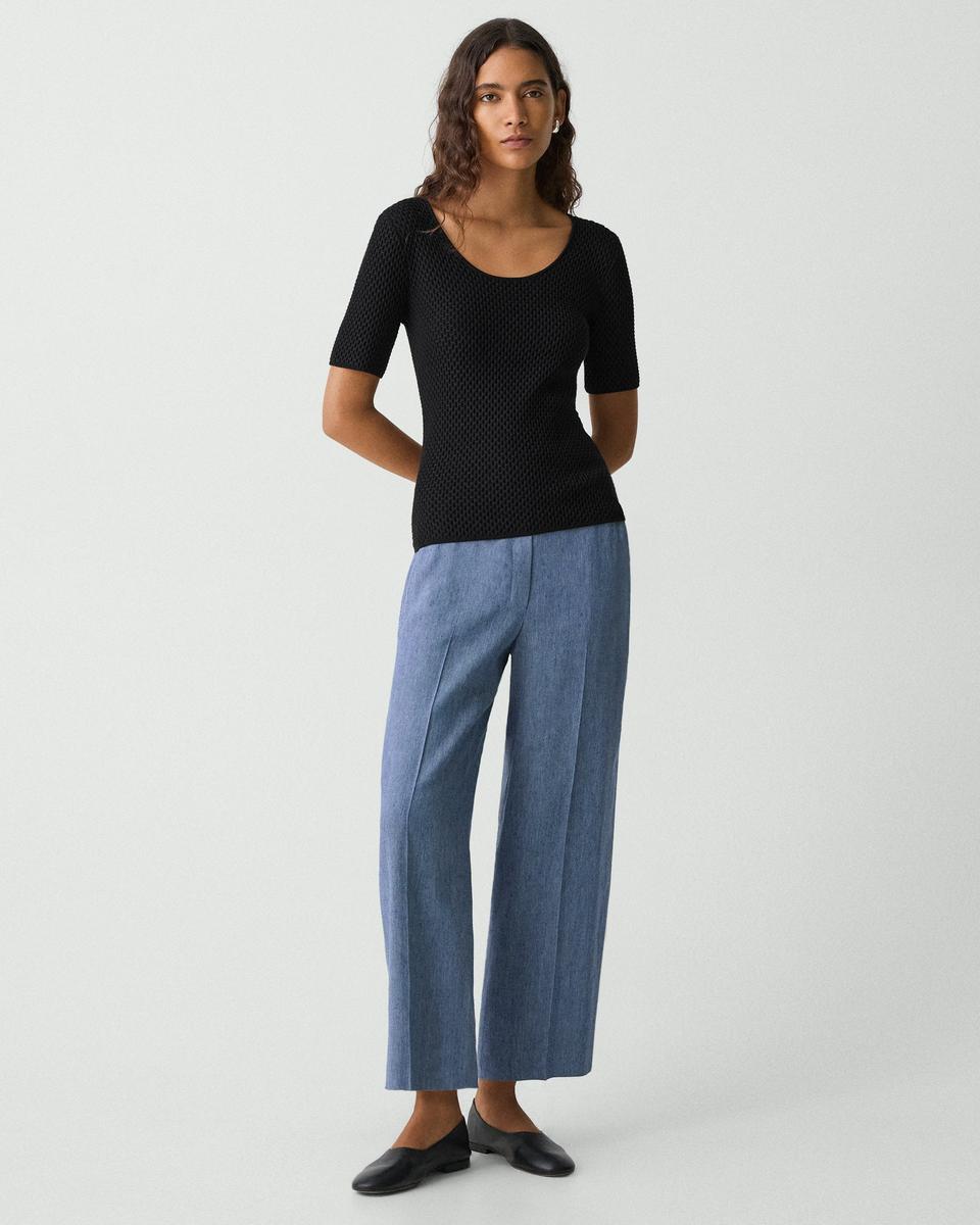 Scoop Neck Top in Textured Cotton-Blend