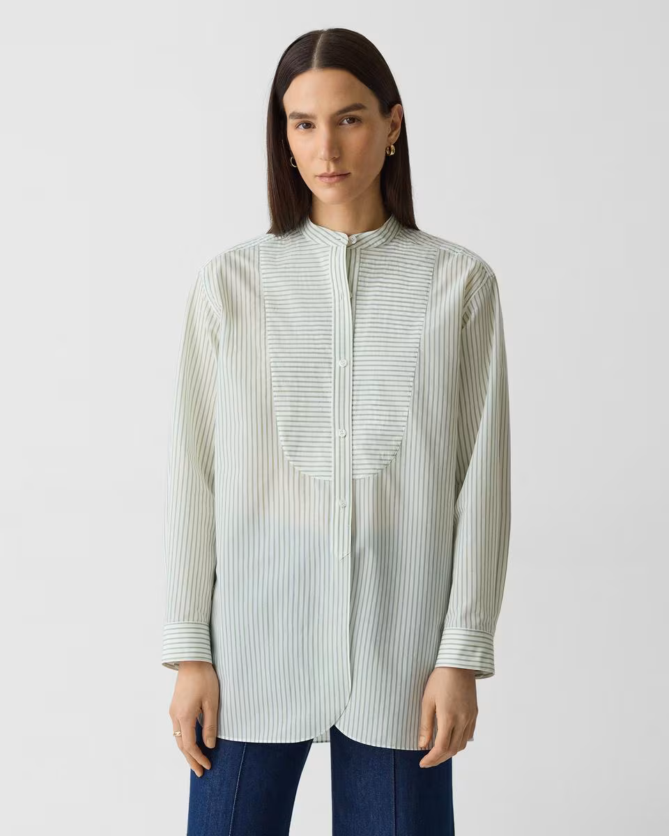 Tuxedo Shirt in Striped Cotton-Blend