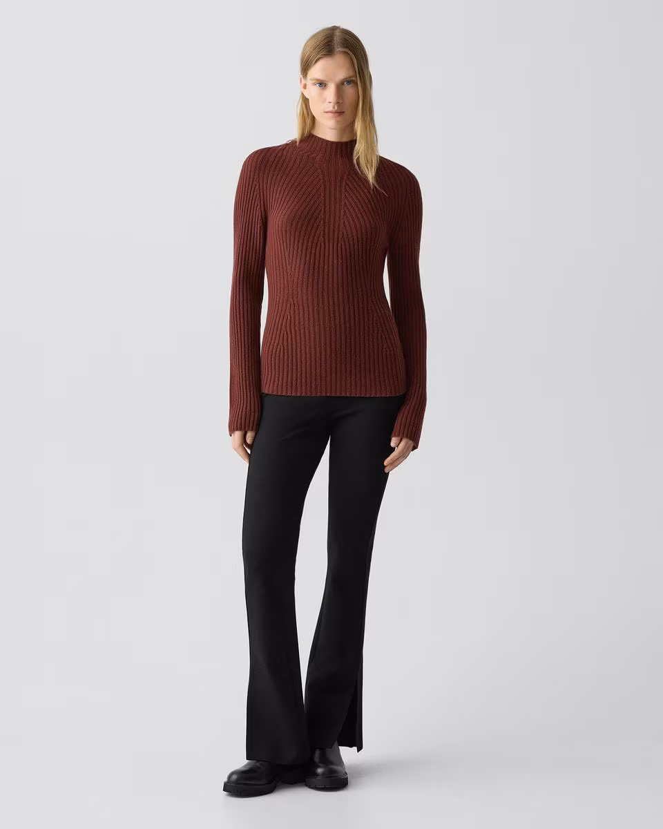Ribbed Mock Neck Sweater in Cashmere