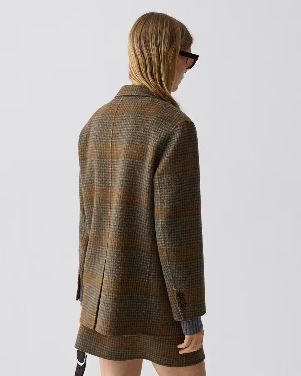 Oversized Blazer in Plaid Wool-Cashmere