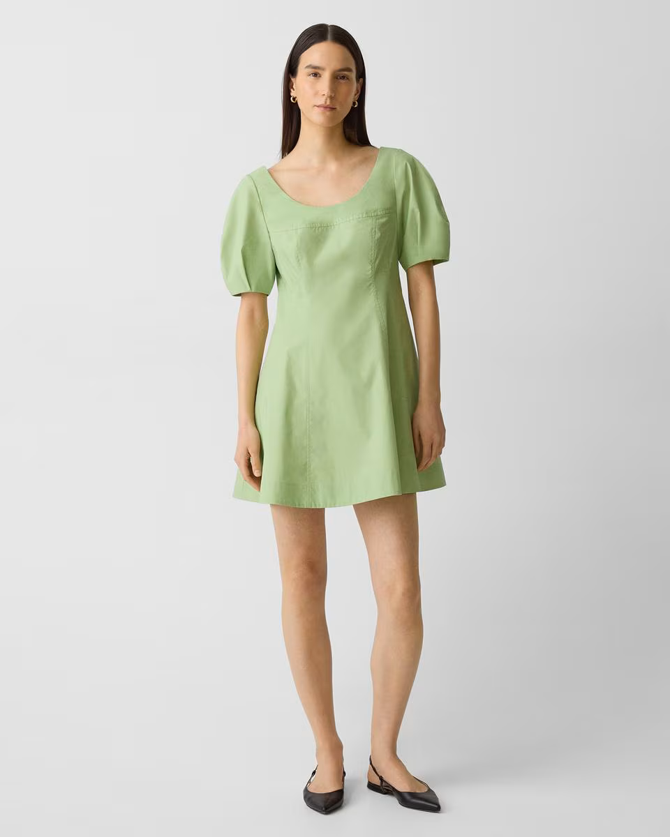 Puff Sleeve Mini Dress in City Poplin