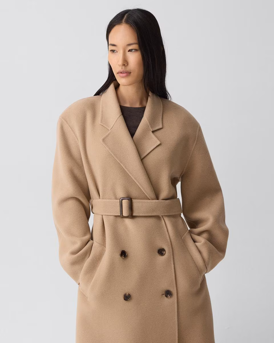 Long Trench Coat in Textured Wool-Cashmere