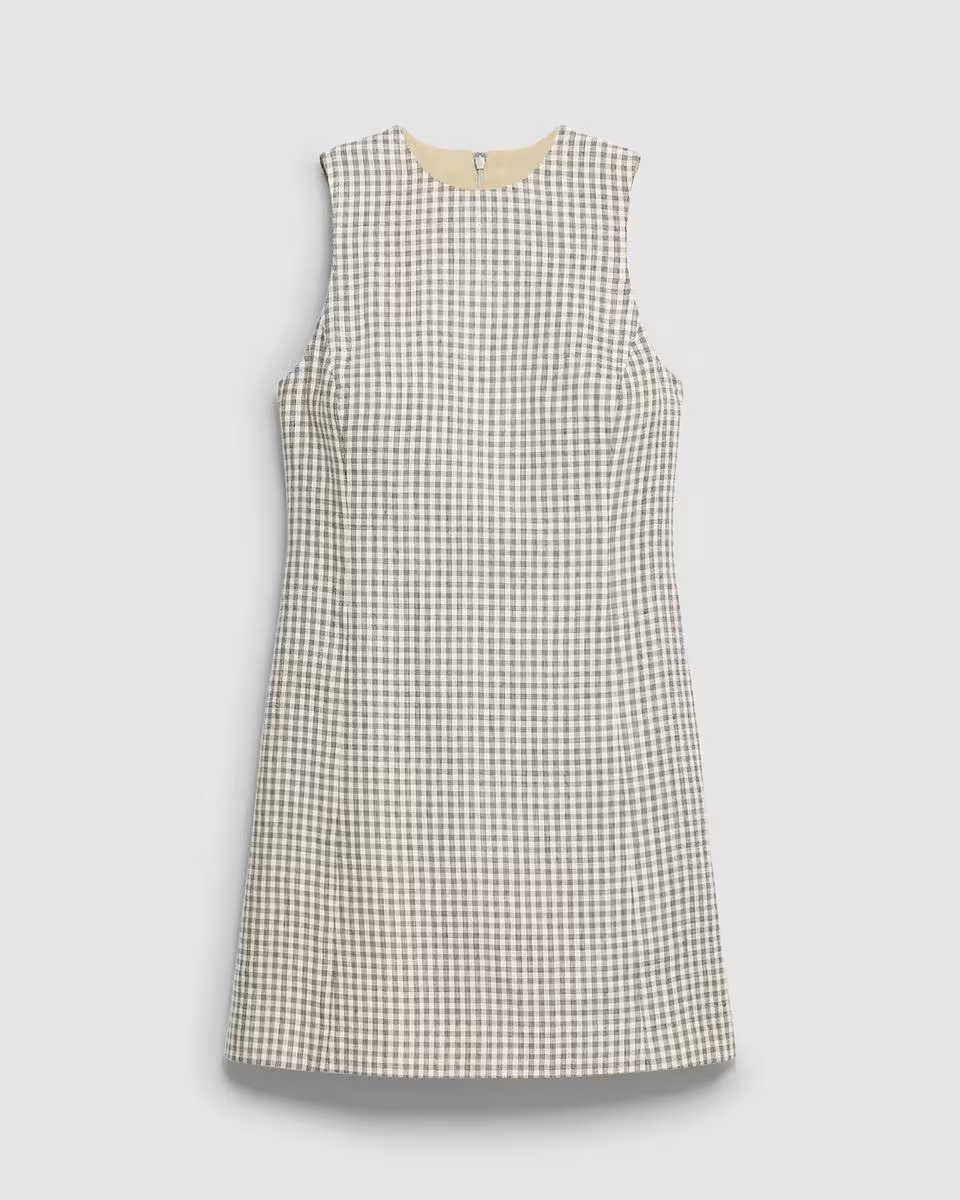 A-Line Mini Dress in Checked Linen-Blend