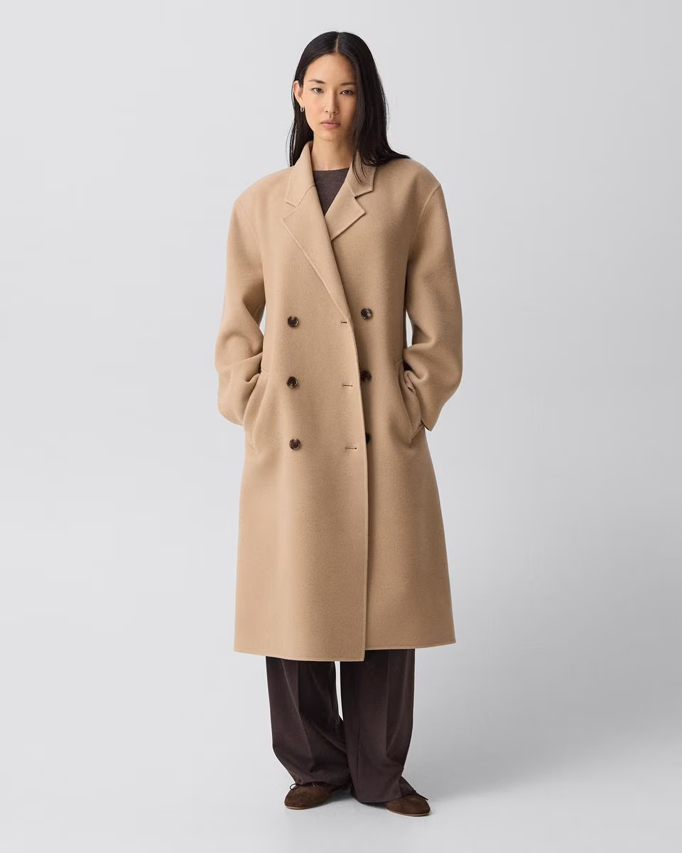 Long Trench Coat in Textured Wool-Cashmere