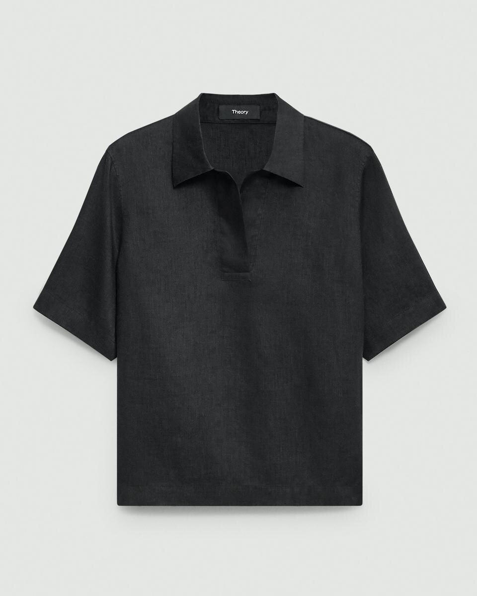 Oversized Polo Shirt in Relaxed Linen