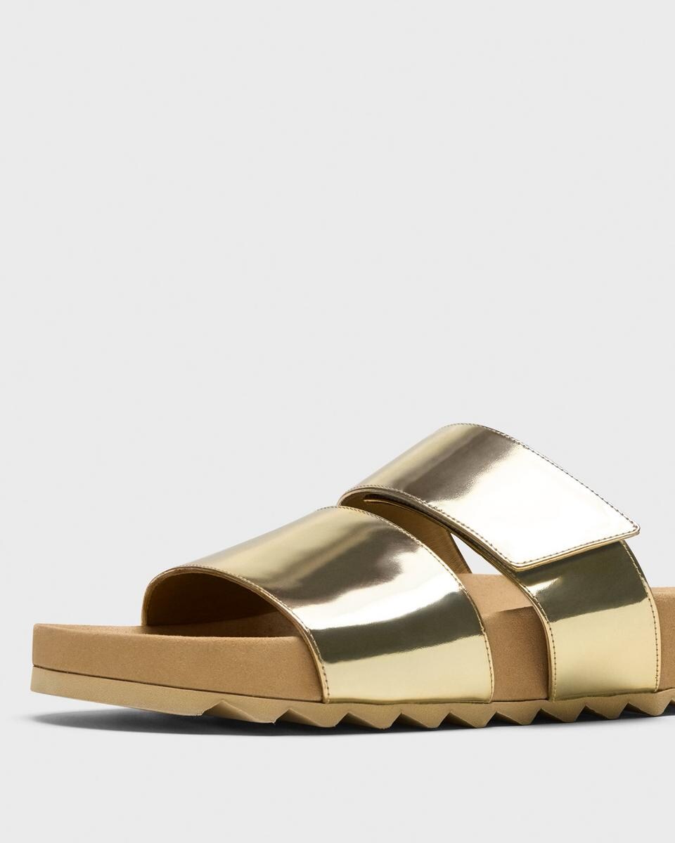 Slide Sandals in Metallic Leather