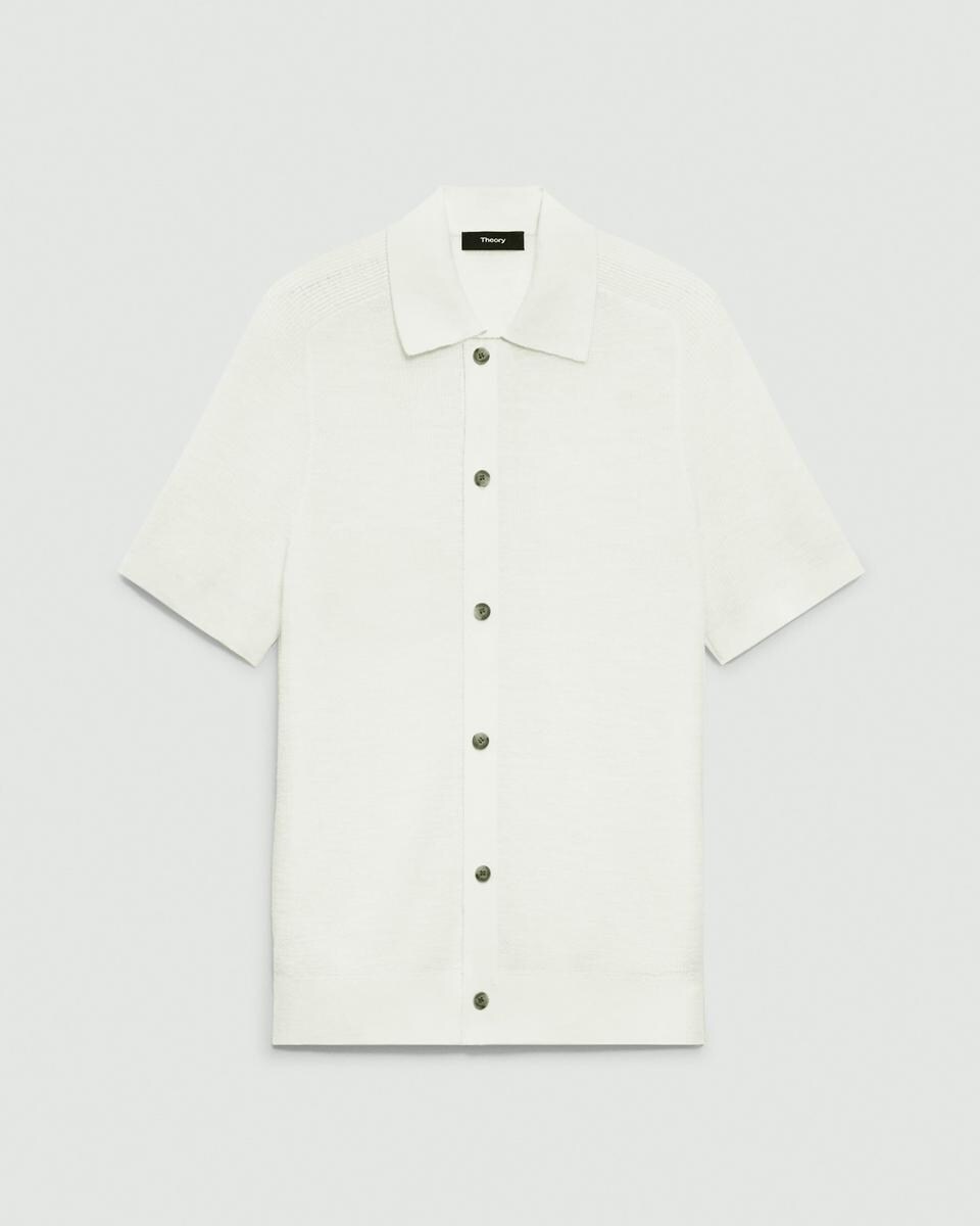 Short-Sleeve Button-Up Shirt in Pacific Linen