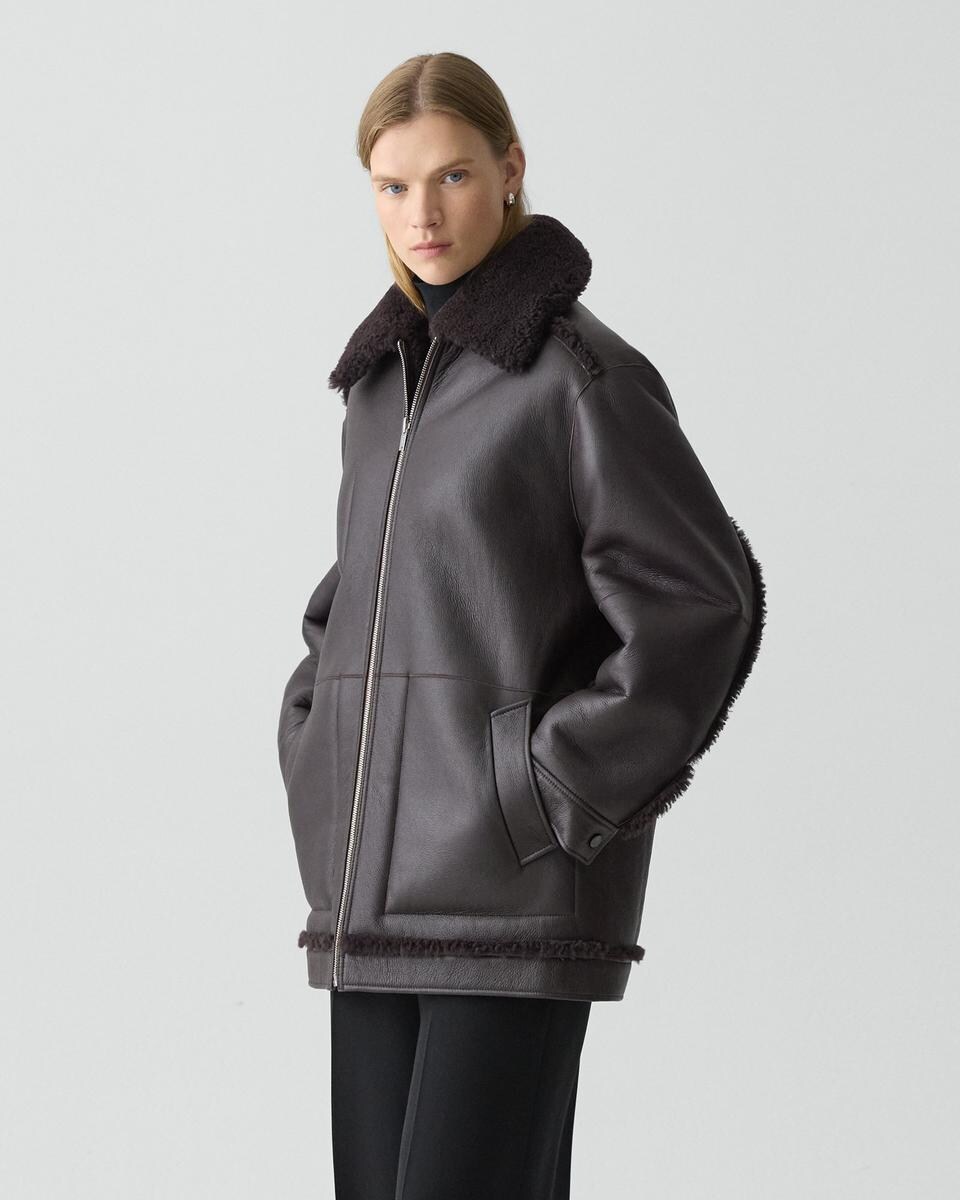 Reversible Cocoon Coat in Shearling