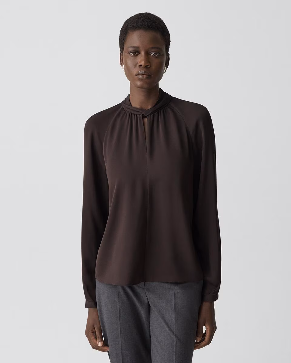 Twist Neck Top in Silk Georgette