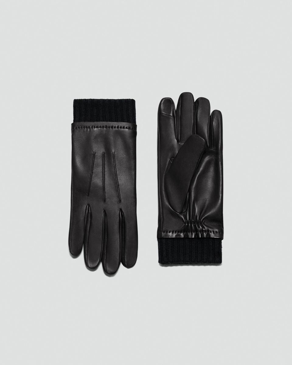 Ribbed Cuff Tech Gloves in Leather