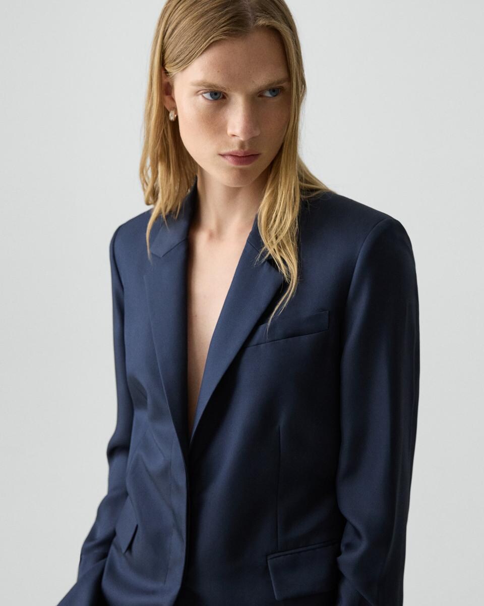 Oversized Cinch Waist Blazer in Mod Silk Twill