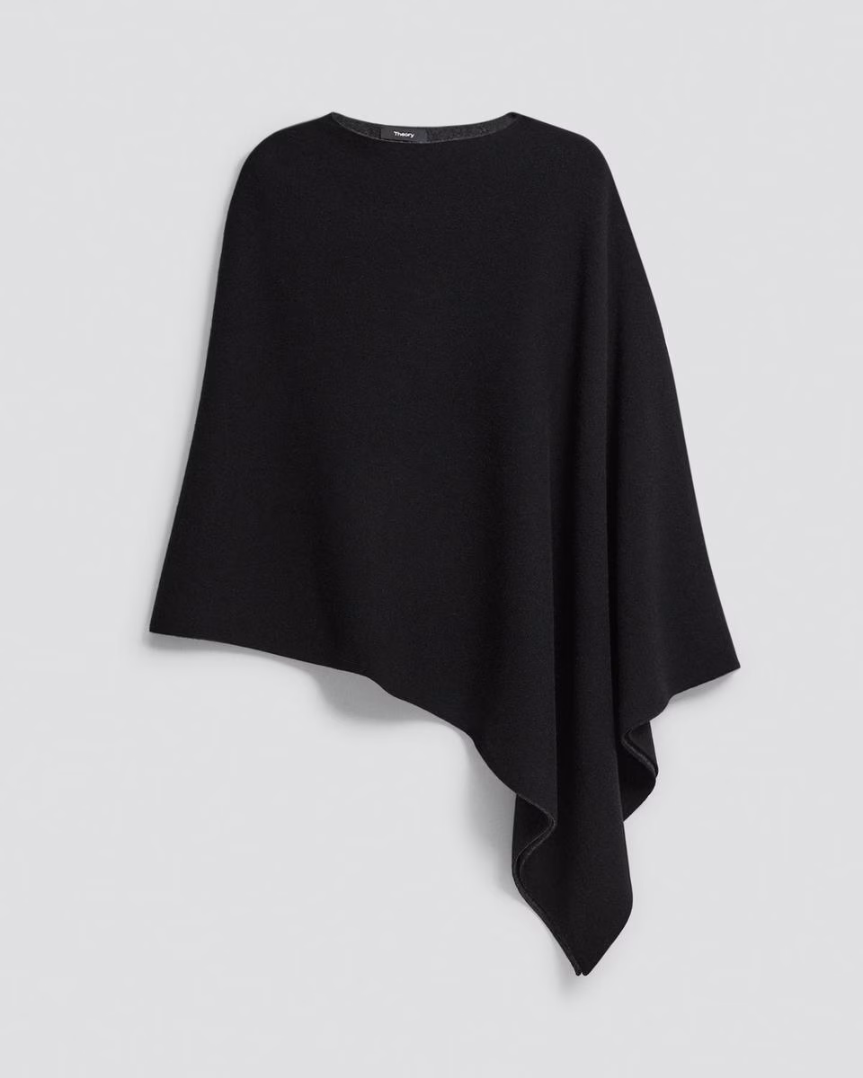 Reversible Draped Poncho in Felted Wool-Cashmere