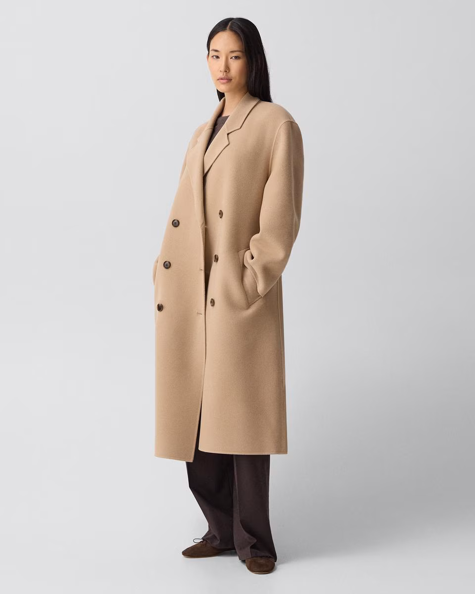 Long Trench Coat in Textured Wool-Cashmere