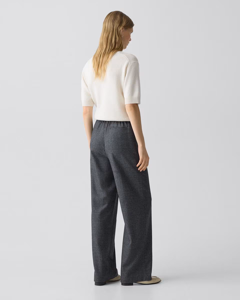 Wide-Leg Pull-On Pant in Marled Flannel