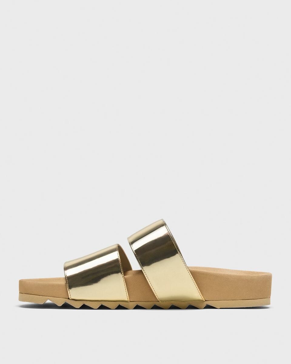 Slide Sandals in Metallic Leather