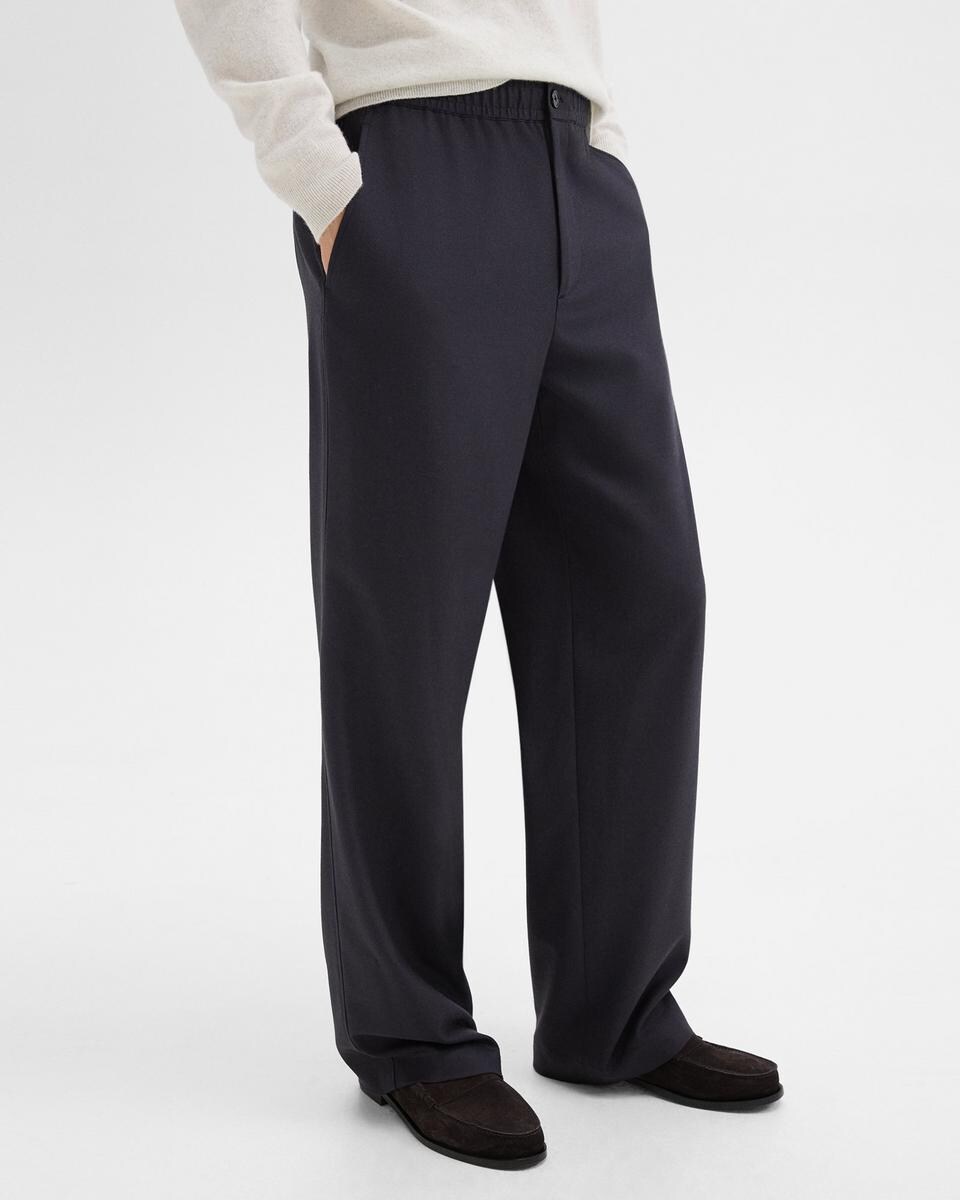 Wide-Leg Drawstring Pant in Stretch Flannel