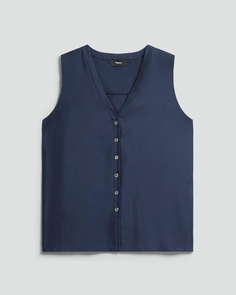 Sleeveless Button-Down Blouse in Mod Silk Twill