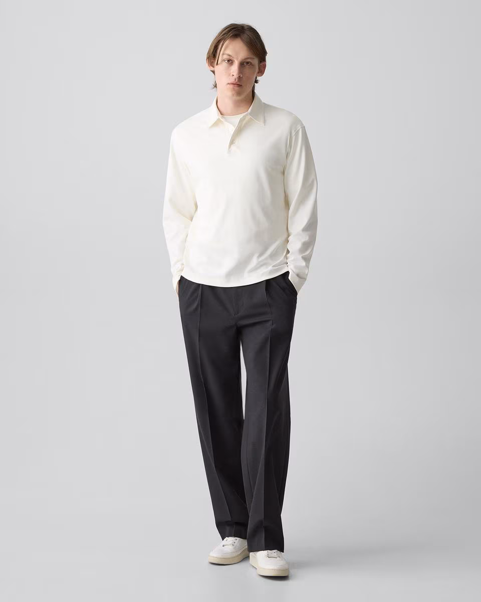 Relaxed Long-Sleeve Polo Shirt in Cotton Jersey