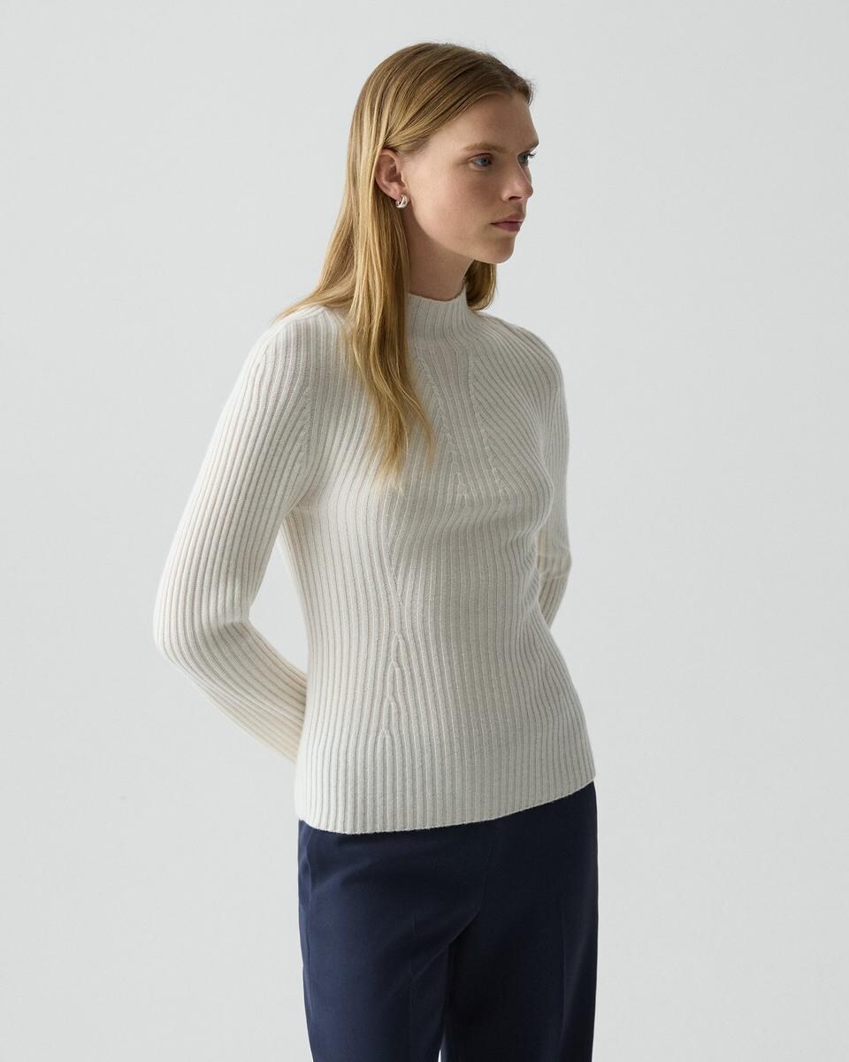 Ribbed Mock Neck Sweater in Cashmere