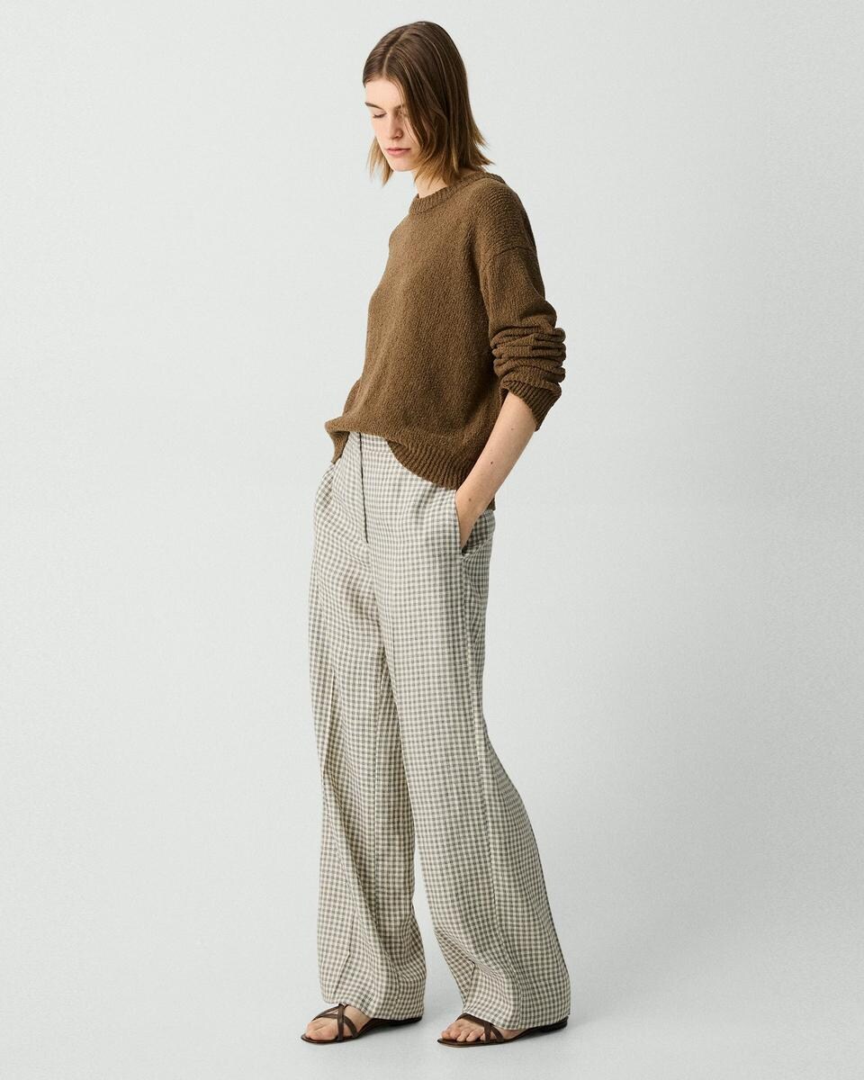Straight Pant in Checked Linen-Blend