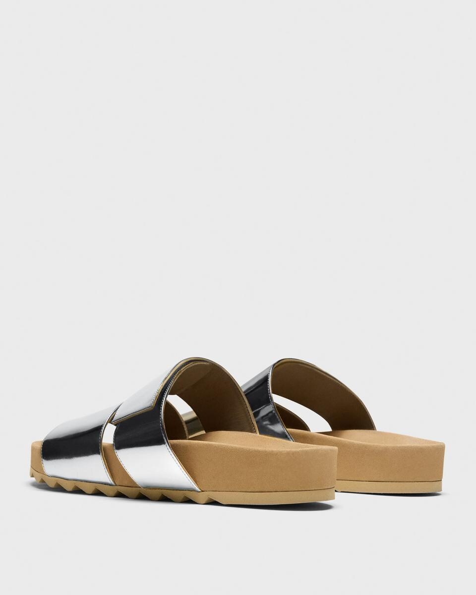 Slide Sandals in Metallic Leather