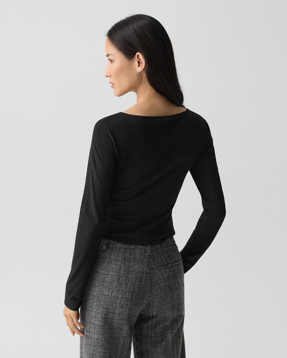 Boatneck Long-Sleeve Top in Stretch Rib