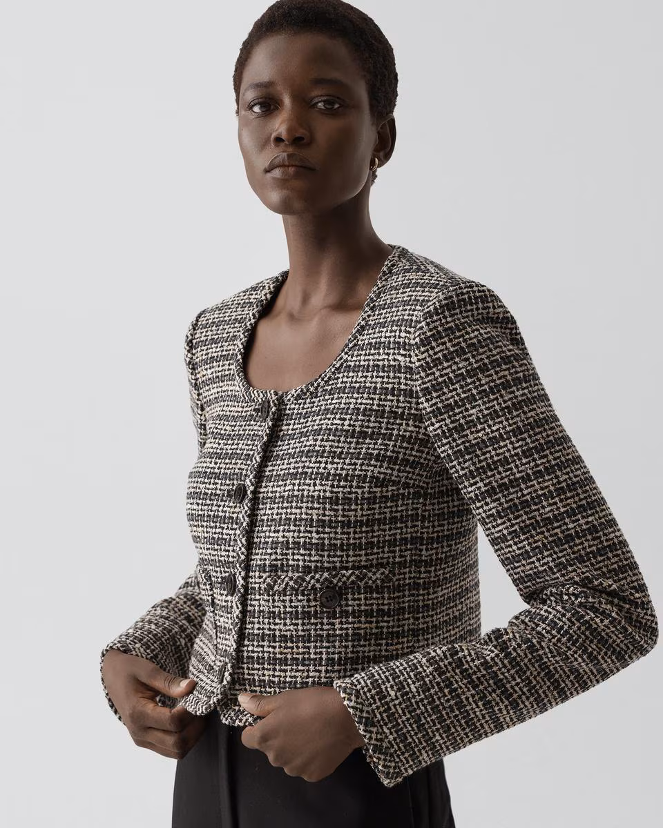 U-Neck Cardigan in Striped Tweed