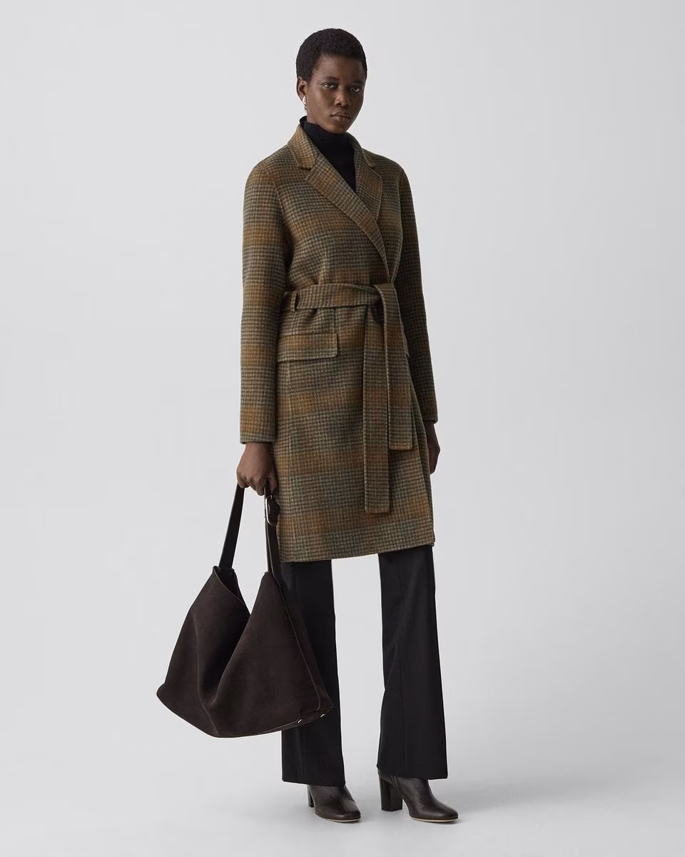 Belted Coat in Plaid Wool-Cashmere