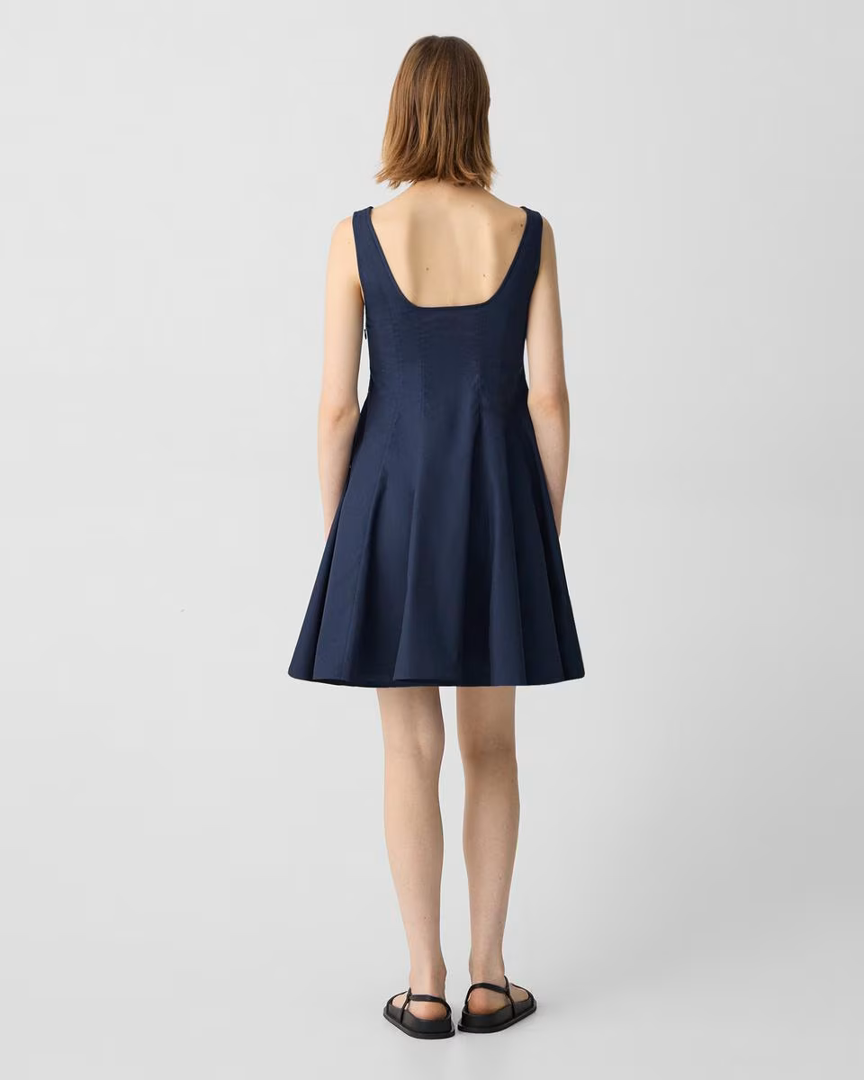 Sleeveless Fit-and-Flare Dress in Sleek Poplin