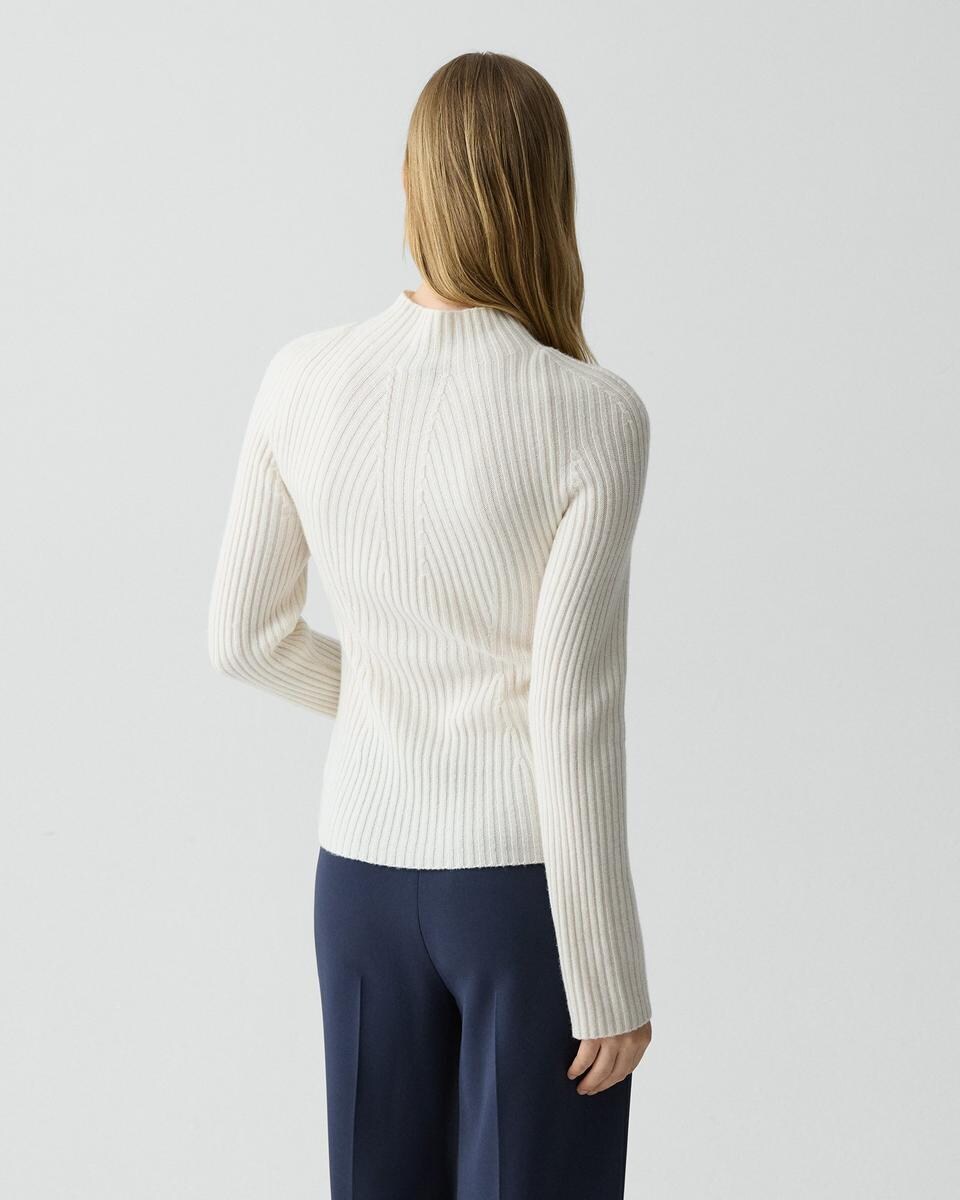 Ribbed Mock Neck Sweater in Cashmere