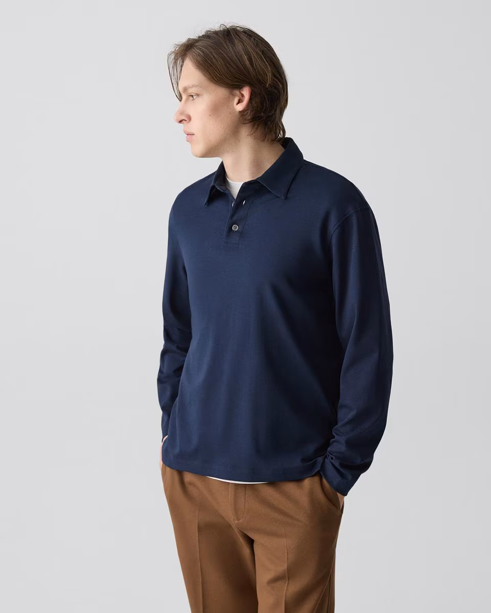 Relaxed Long-Sleeve Polo Shirt in Cotton Jersey