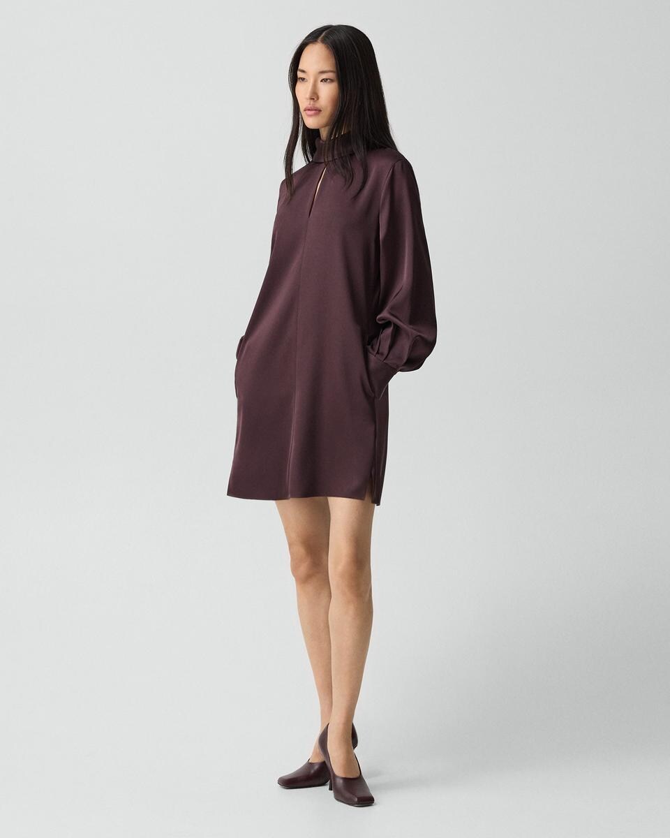 Blouson Sleeve Dress in Satin